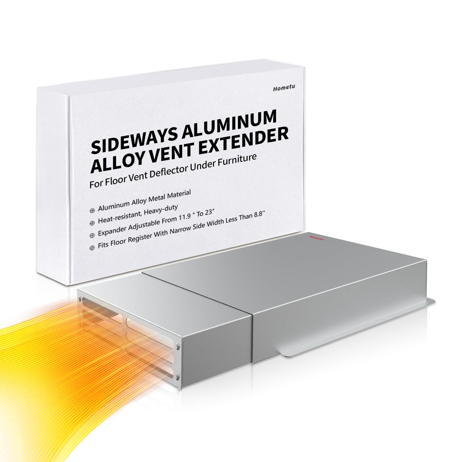 Hometu Sideways Floor Air Vent Extender for Under Furniture, 11.9"-23" Adjustable Aluminum Vent Deflector, Heavy-Duty Heat-Resistant HVAC Redirector