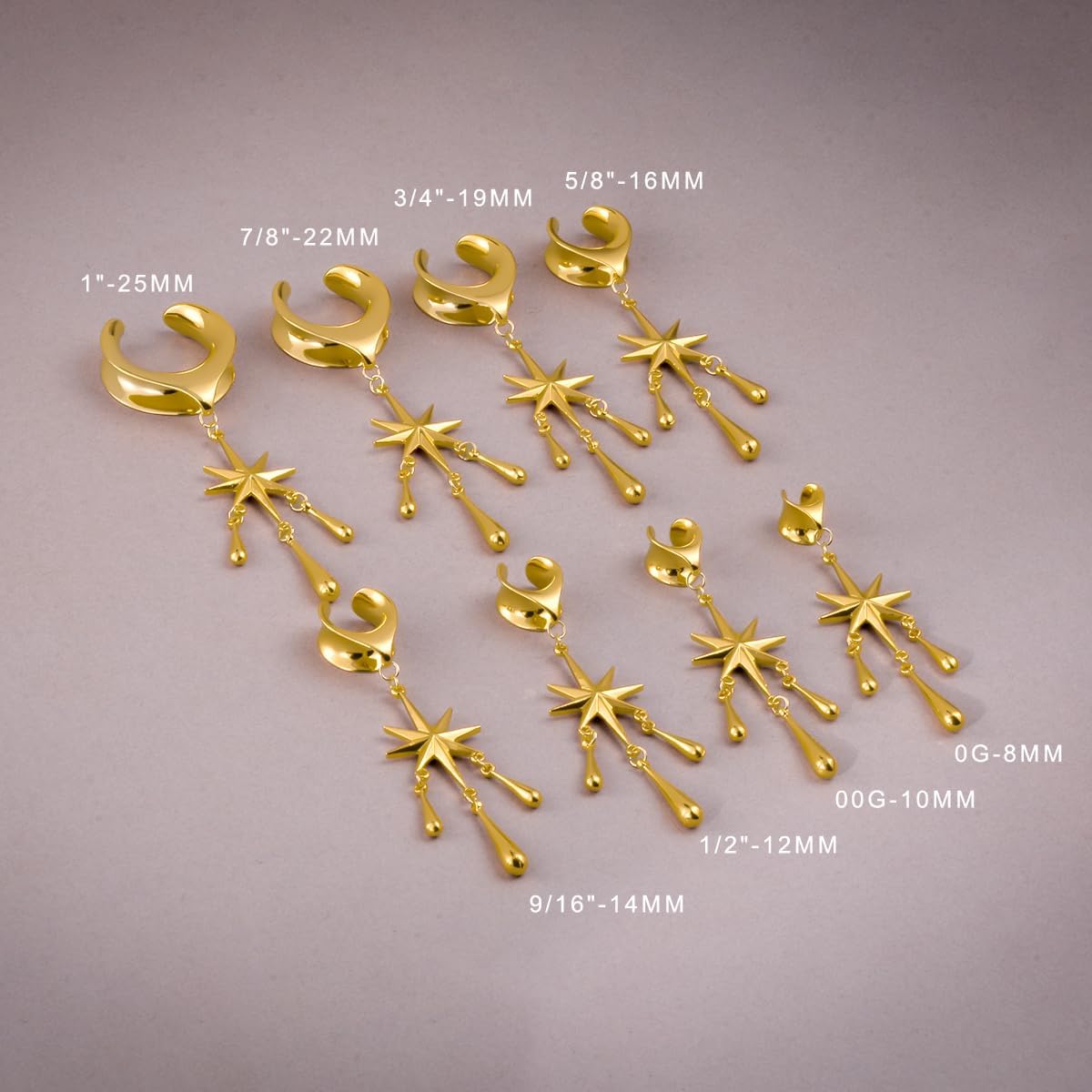 ERKUOO 2PCS Ear Gauges Star Dangle Saddle Ear Tunnels Plugs Flesh Piercing Earrings Expander For Women Body Jewelry
