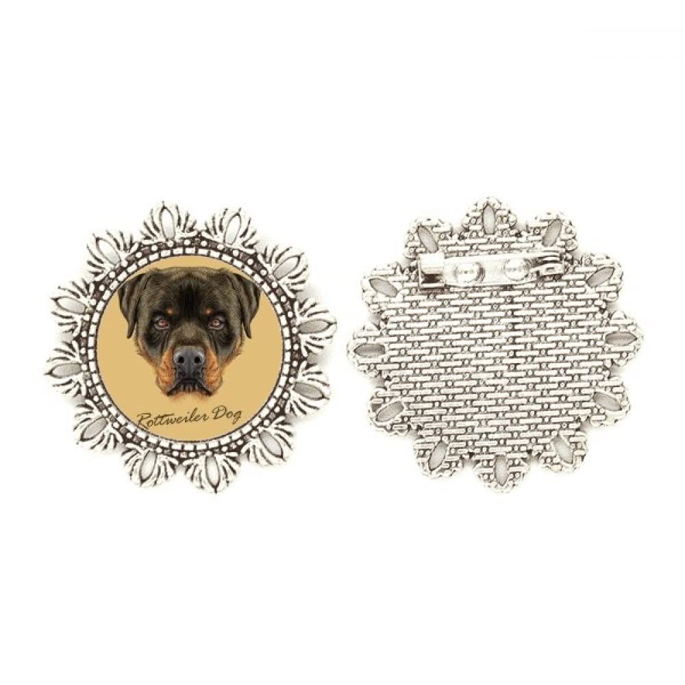 Broche de plata con flor rottweiler negro regalo para amantes de perros 4