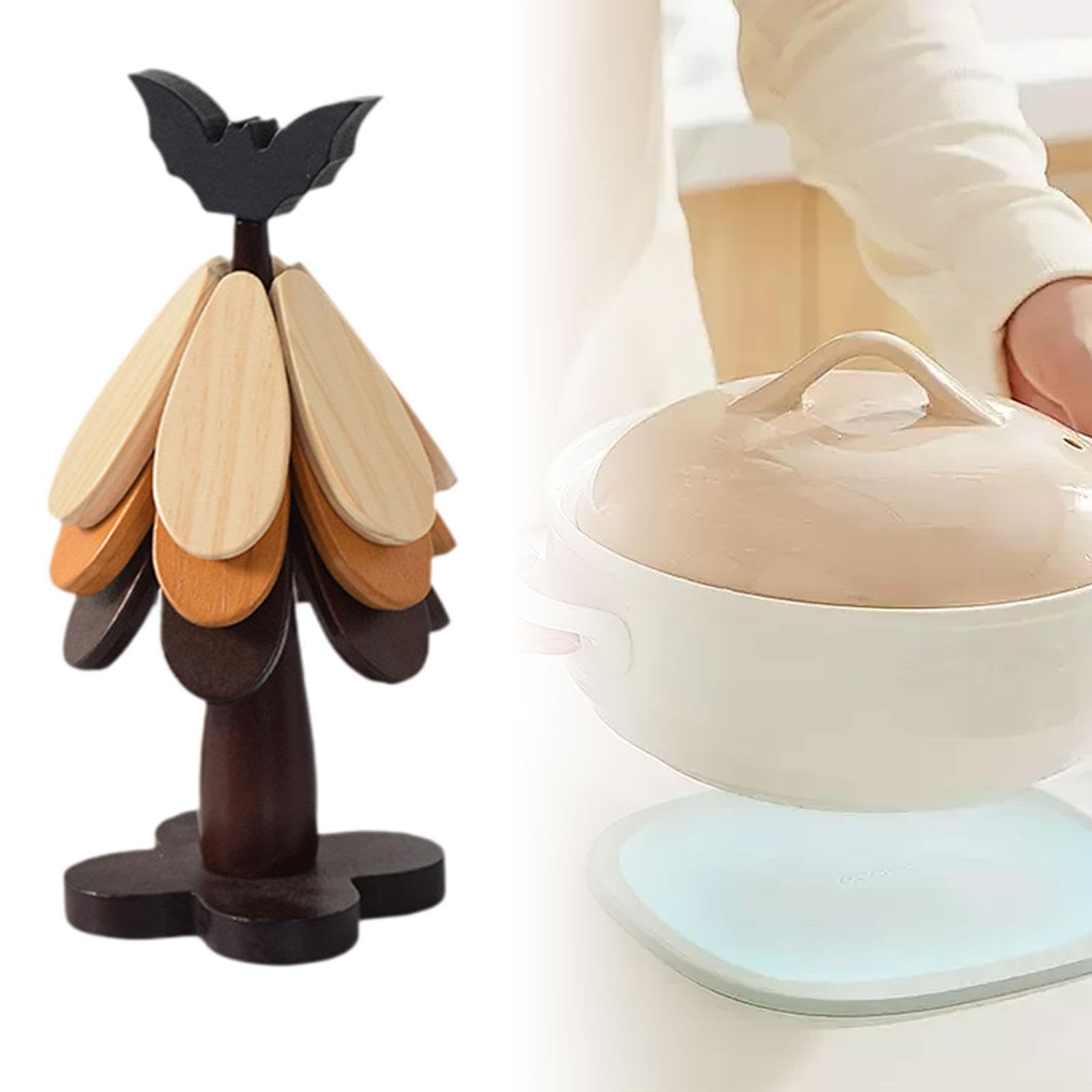 Dessous de Verre En Bois Pliable, Isolant, Utilisable Comme Dessous de Plat Ou sous-verre, sous-verre Original pour Protéger de La Chaleur, Idéal Comm, Chauve-souris Noire