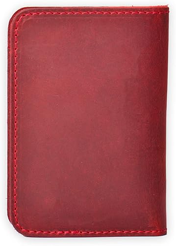 Vista 4 de Cartera delgada de cuero para hombre cartera minimalista con bolsillo frontal cartera para tarjetas de crédito Rojo Minimalista
