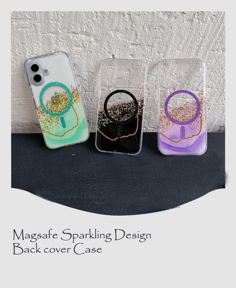 Image of mobistyle Compatible with iPhone 16 | Magentic Glitter Gradian Elegant | Camera Lens Protection Back Cover Case for Women Girls iPhone 16 (Green)