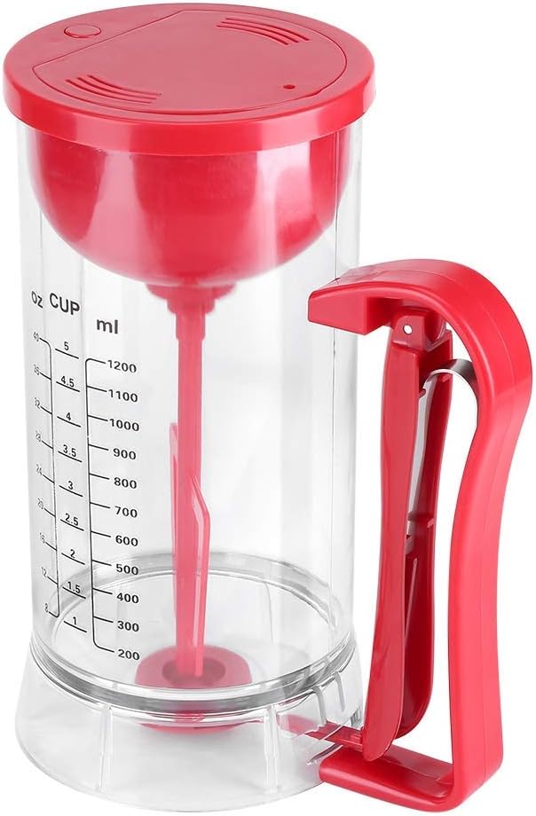 Fdit Cordless Electric Batter Mixer Dispenser, Battery Powered, Transparent Chamber, 1200mL Capacity, for Pancake Cupcake Waffle