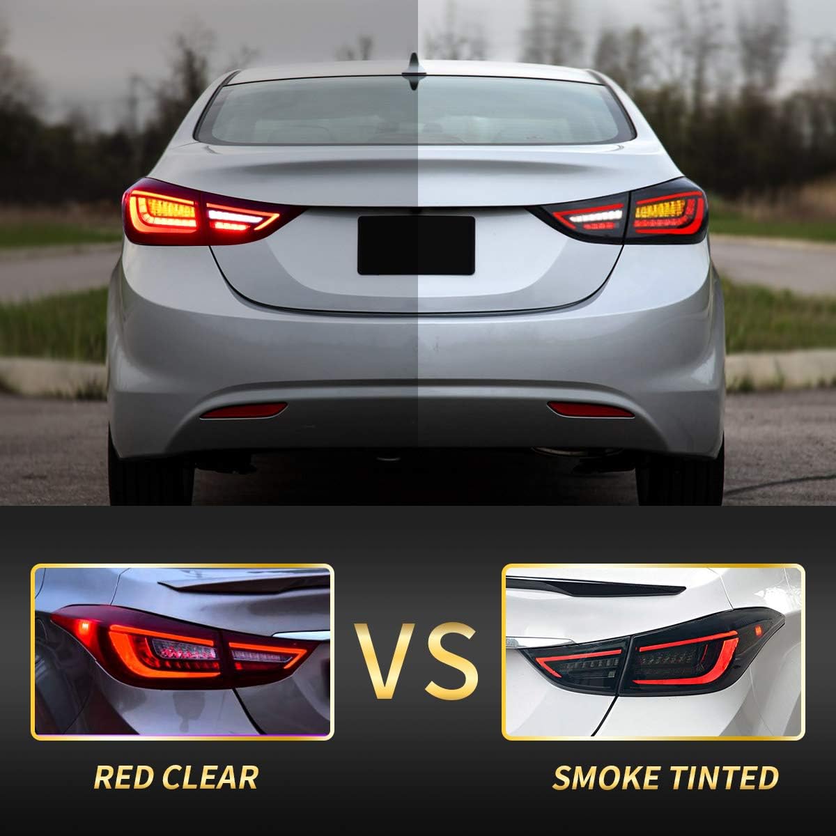 VLAND LED Smoked Tail Lights Compatible for [Hyundai Elantra 2011-2016 ] Rear Tail Lamps Assembly with Dynamic Animation Running Light, Sequential Turn Signal, Not for Hatchback