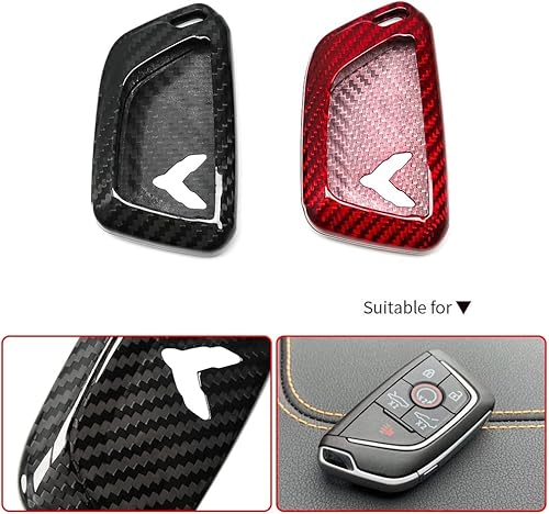 Miniatura 9 de G Brand Funda para llavero Chevrolet Corvette C8 de fibra de carbono genuina 2020 2021 2022 (rojo, negro) con moldura de entrada sin llave unisex