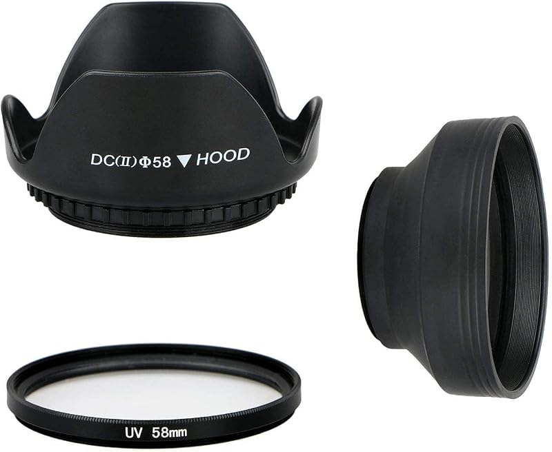 58mm Tulip Flower Lens Hood with UV Filter Lens for Canon EOS 77D 80D Rebel T8i T7 T7i T6i XTi SL2 DSLR Camera