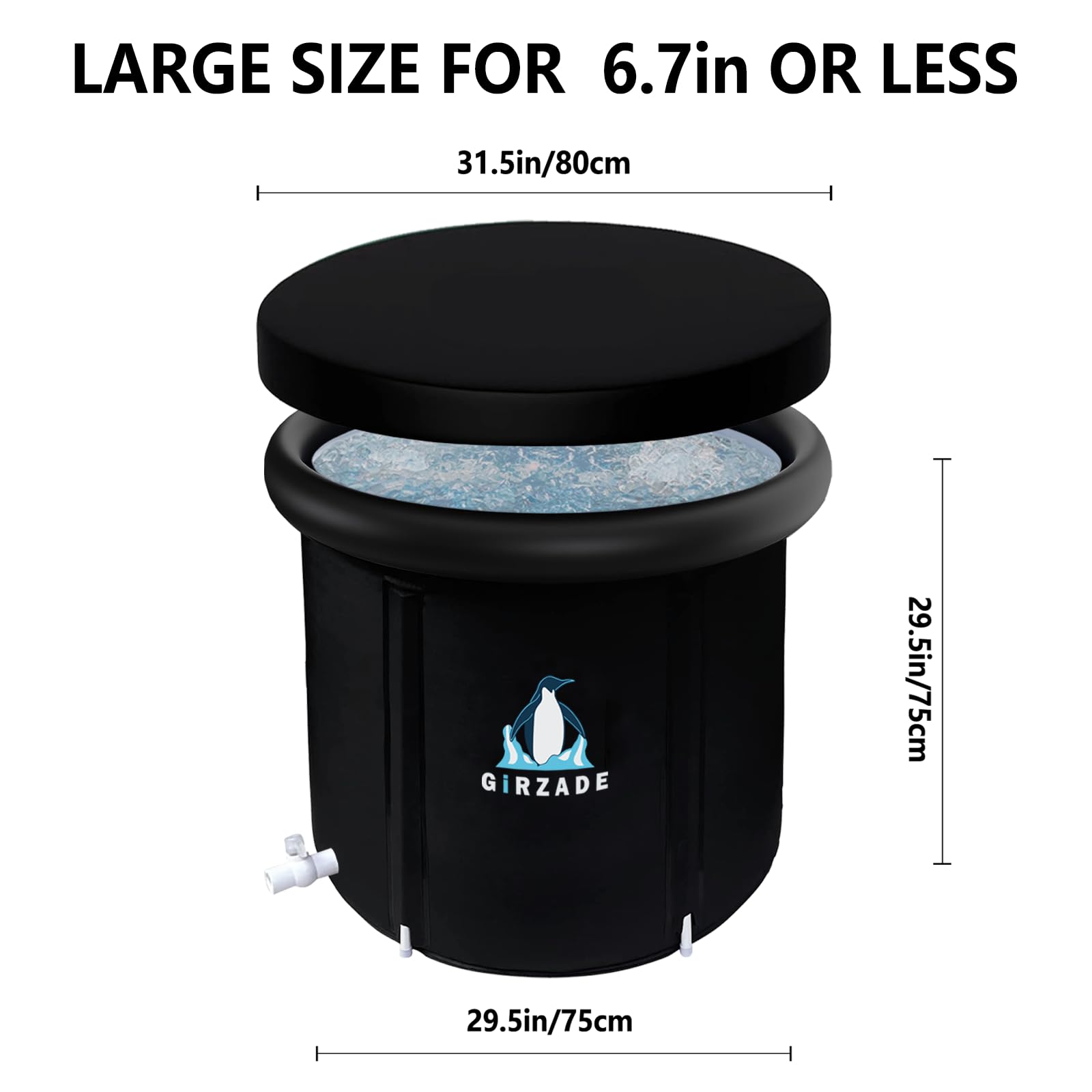 Bagnetto da bagno di ghiaccio per atleti con copertura 376L, 80 x 75 cm, portatile, per crioterapia, vasca da bagno gonfiabile pieghevole per interni ed esterni, adulti (nero + termometro)