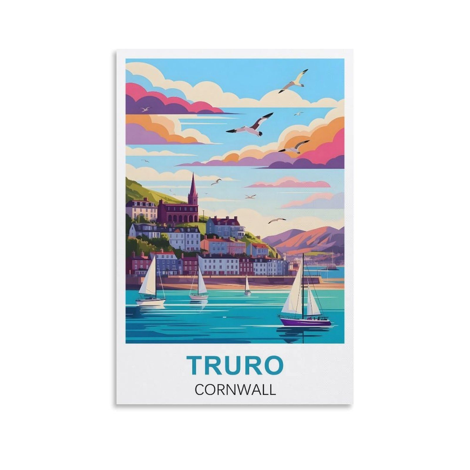 EZMLFA 5D Diamond Painting Kits,Truro Cornwall,Diamond Painting Kits for Beginners Round Full Drill Painting with Diamonds Gem Art for Home Wall Decor 40x40cm