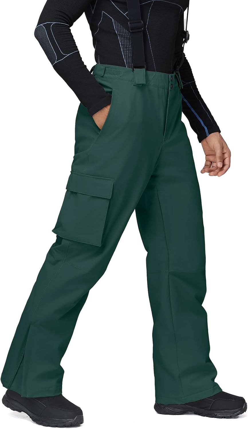 YEEFINE Men's Ski Snow Pants Insulated Waterproof Snowboard Cargo Pants Bibs Regular Fit - Image 4