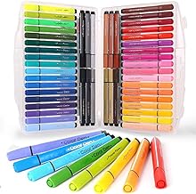 KXF Washable Felt Tip Colouring Pens Set for Children Non-toxic Thick Fibre Tip Chunky Pens with Case Box for Colouring Book Drawing Gift - 48 Assorted Colours - Ages 3 Years Plus