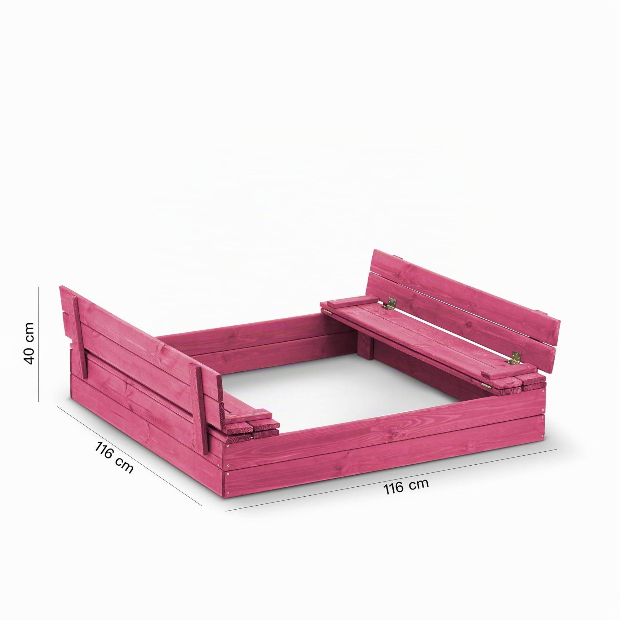 Sandkasten aus Holz 120x120 Imprägniert oder Unbehandelt Sandbox mit Abdeckung Sitzbänken Deckel Plane Sandkiste Sandkastenvlies (120x120 Rosa)