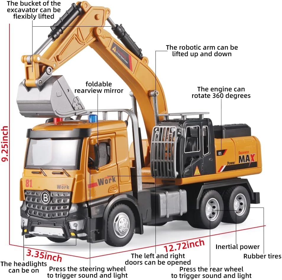 Image of Magicwand 1:24 Scale Die-Cast Excavator Crane【Box Packed】【Mustard】 with Openable Doors Working Lights & Shockers【Pack of 1】