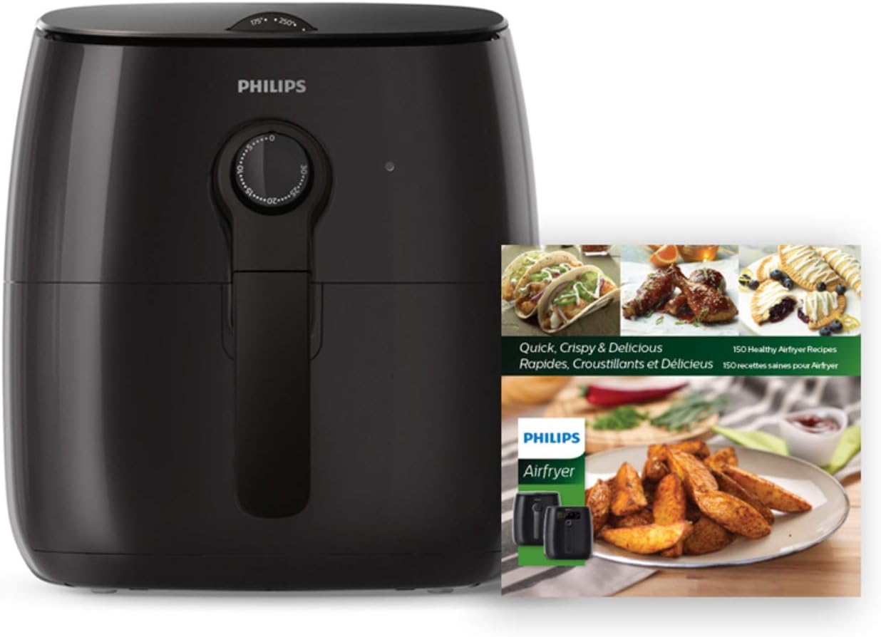 Philips Premium Analog Airfryer with Fat Removal Technology + Revipe Cookbook, 3qt, Black, HD9721/99