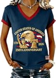 Women's Retro Statue of Liberty 250Th Anniversary Casual T-Shirt Flag Patriotic Shirt