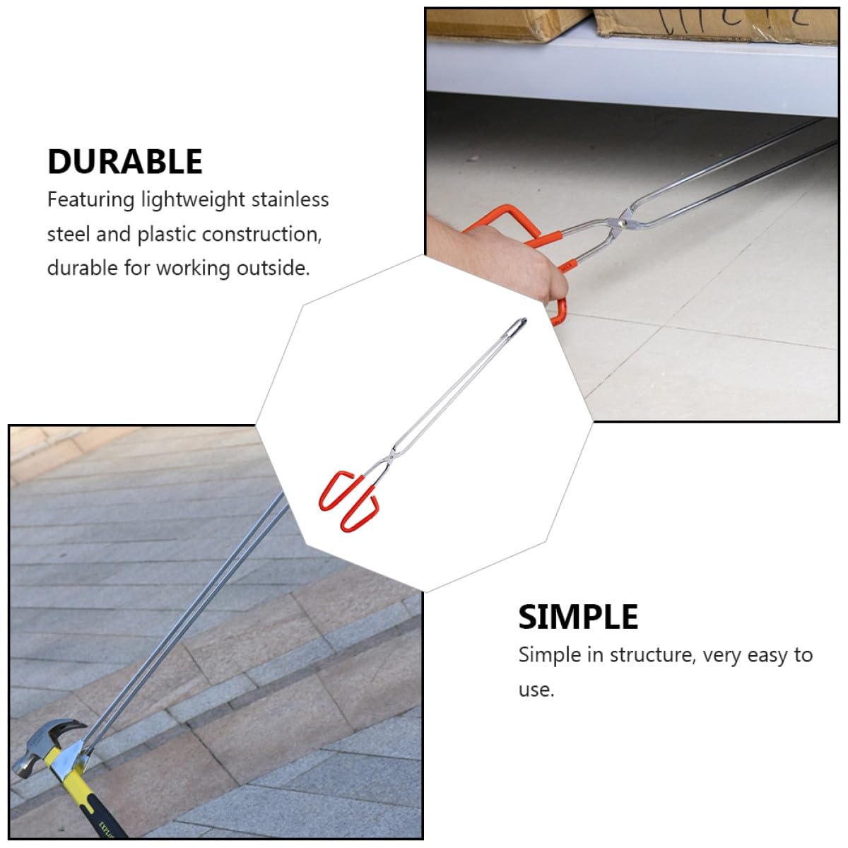 Mikinona Pince à Déchets en Acier Inoxydable Léger 1 Pièce Ramasseur de Déchets pour Extérieur Outil de Poubelle Pratique Poignée Confortable Ramasse-Déchets Manuel Couleur Aléatoire