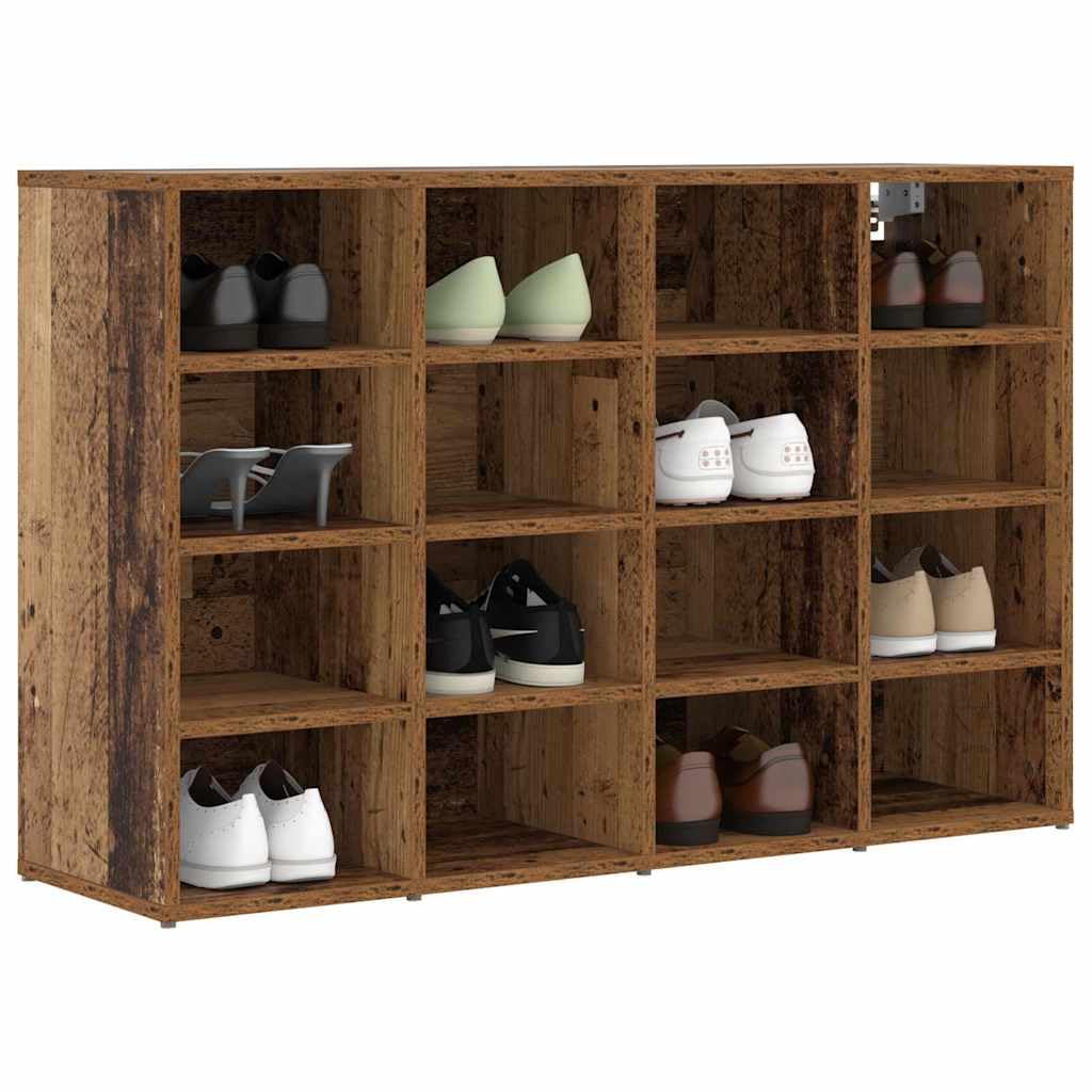 Schuhschrank mit Regal Altholz Holzwerkstoff 103 x 30 x 67 cm, schmaler Schuhständer für Flur Diele, geschlossene Schuhablage mit 16 Regalbrettern, platzsparend