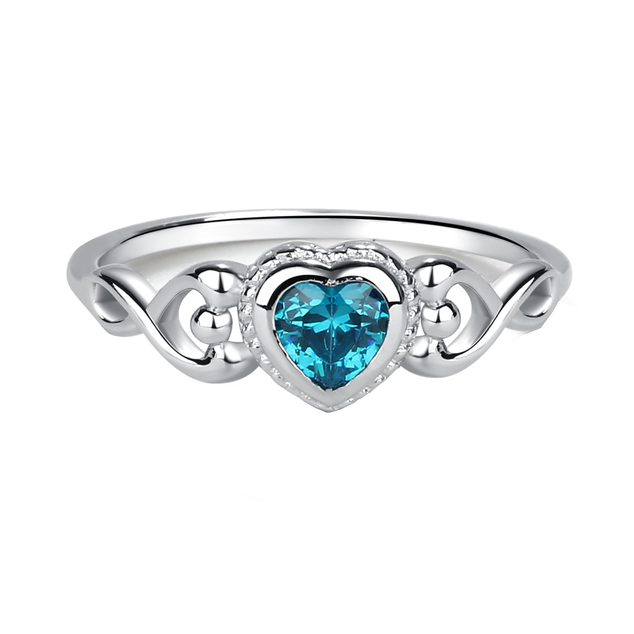 Precious Pieces 925 Sterling Silver Simulated CZ Birthstone Baby Ring with Heart for little girls, Kids and Toddlers