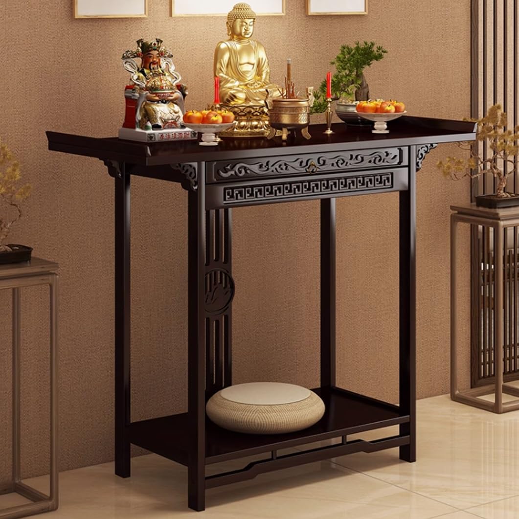 Mesa de altar de Buda de bambú con cajón nicho de meditación de 120 cm