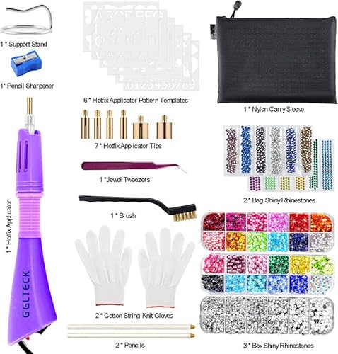 Glteck Hotfix Applicator, Bedazzler Kit With 5784 Pcs Rhinestones For Crafts, Diy Hot Fix Rhinestone Applicator Wand Setter Tool With 7 Tips, 6 Pattern Templates, Gloves, Tweezers & Cleaning Brush #TOP3