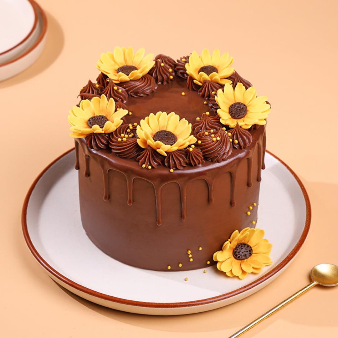 FlowerAura Delicious Fresh 1Kg Eggless Choco Sunflower Drip Cake For Birthday Gift & Mothers Day Cake For Mom | Mother | Maa | Mother-In-Law | Amma (Same Day Delivery)-image-25