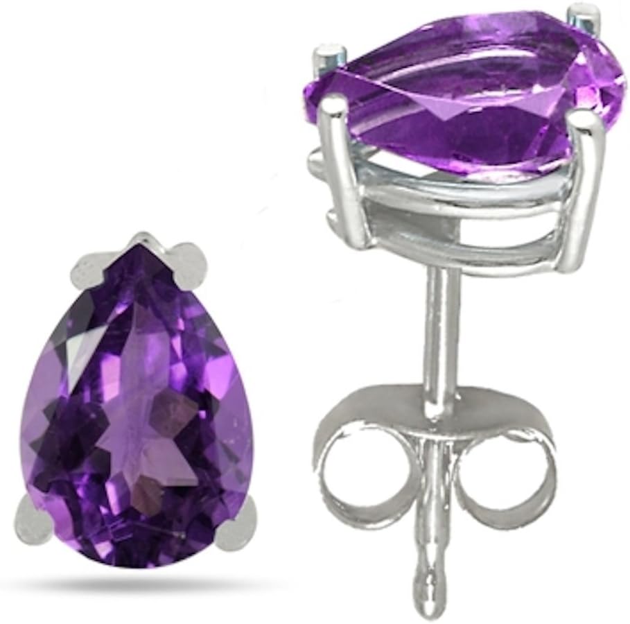 Pear Amethyst Earrings in Sterling Silver (8x6 mm)