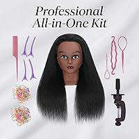 Vista 2 de Cabeza de Maniquí de Cabello 100% Real de 18 Pulgadas Cabeza de Entrenamiento Maniquí Cabeza de Muñeca de Cosmetología para Práctica de Peluquero