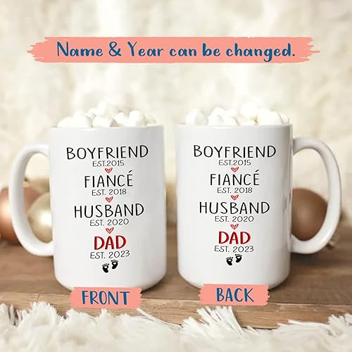 Miniatura 2 de Taza de café con nombre y año personalizados, taza de café blanca personalizada para papá Est 2025 de 11 15 onzas, taza de viaje para papá para el