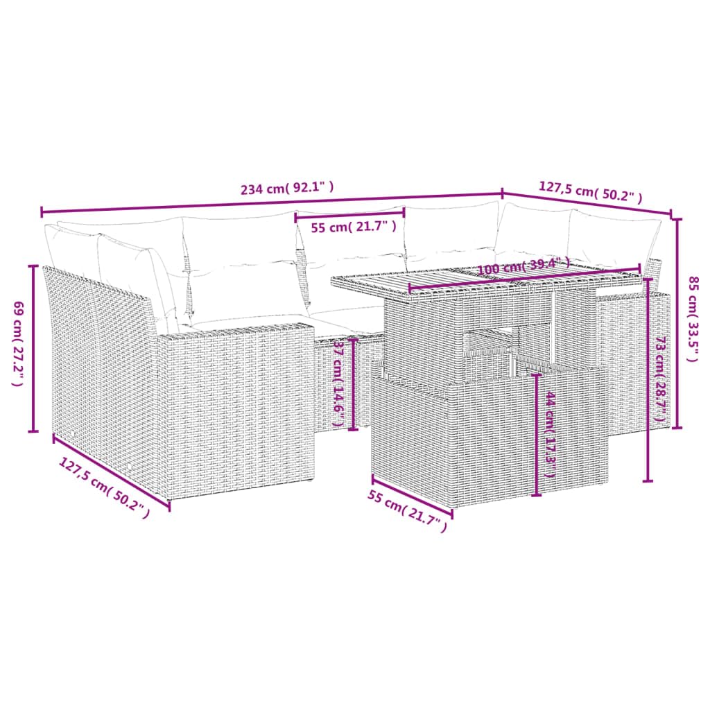 Destockage mobilier de Jardin,Salon,Salon Jardin Enfant,Salon de Jardin 7 pcs avec Coussins Noir résine tresséeConvient pour Les Jardins, Les Salons et Les patios