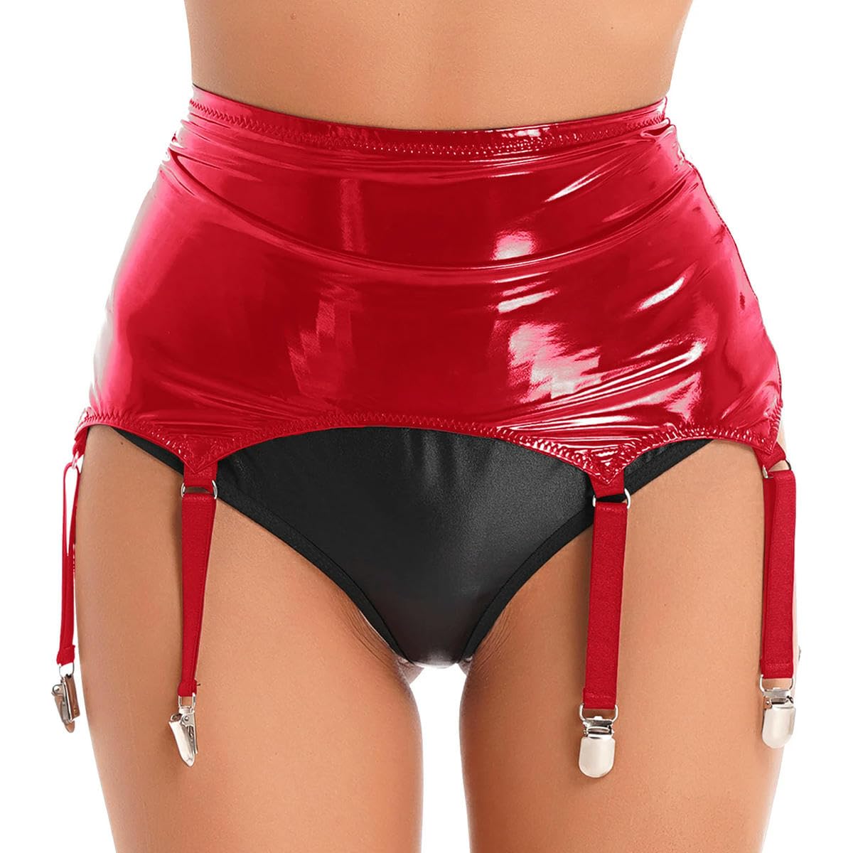Lingerie da donna in pelle verniciata giarrettiera con clip in metallo reggicalze cintura per feste pole dance performance Clubwear