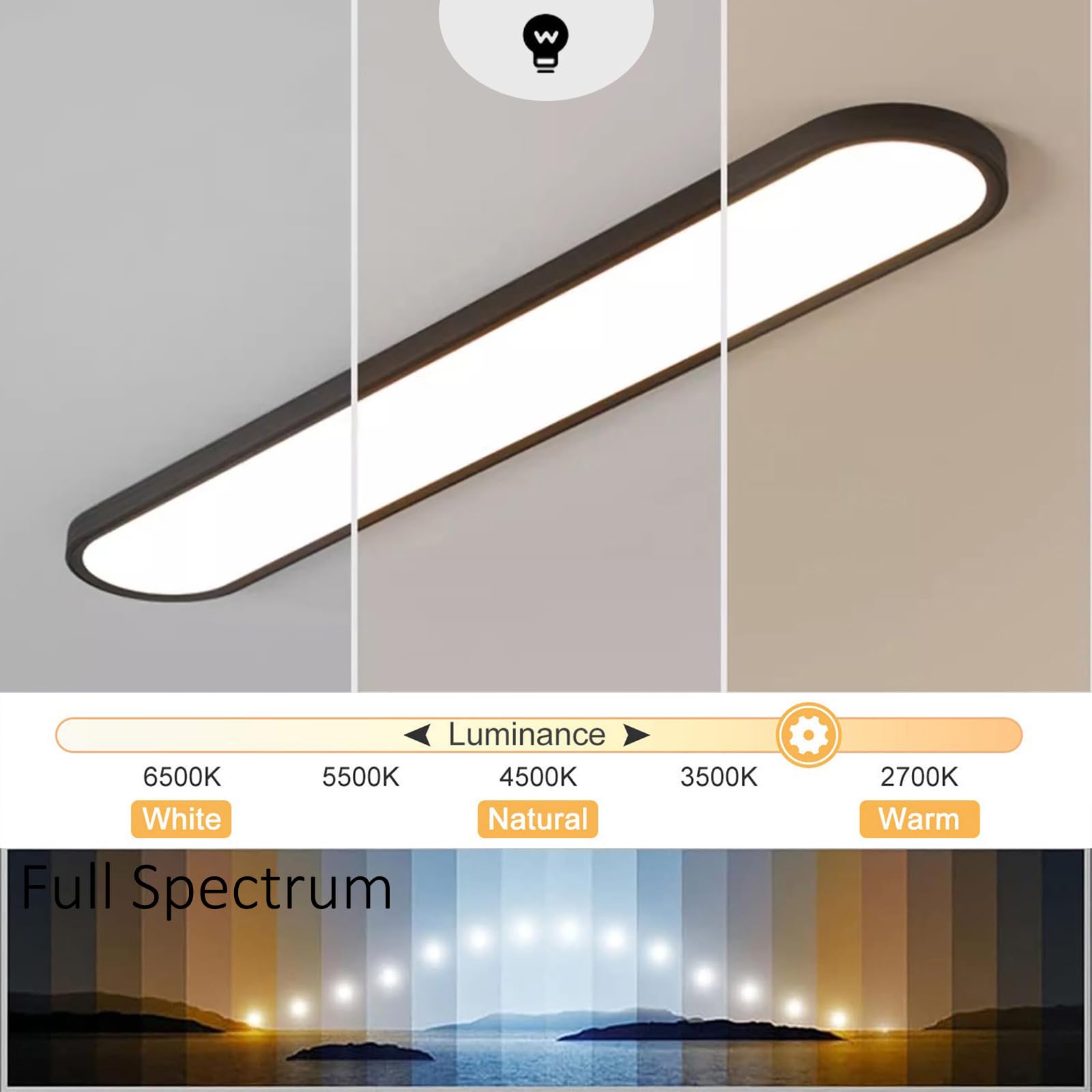 Rectángulo LED 120cm 64W Luz de Techo Sala de Estar 10%-100% Lámparas de Techo Regulable con Mando a Distancia 2700K-6500K Iluminación de Techo Baño Espectro Completo para Pasillo (Blanco,120CM 64W)