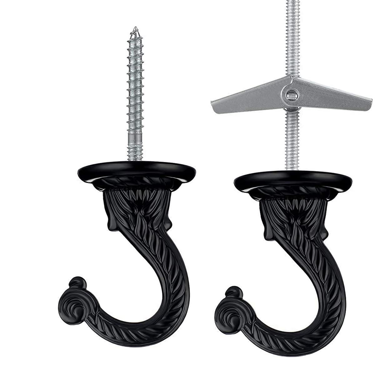 4 Stück Schwarze Deckenhaken – Robuste Swag-Haken Aus Zinklegierung, Mit Schrauben & Knebelflügeln, Für Pflanzen, Lampen & Deko (Innen/Außen)