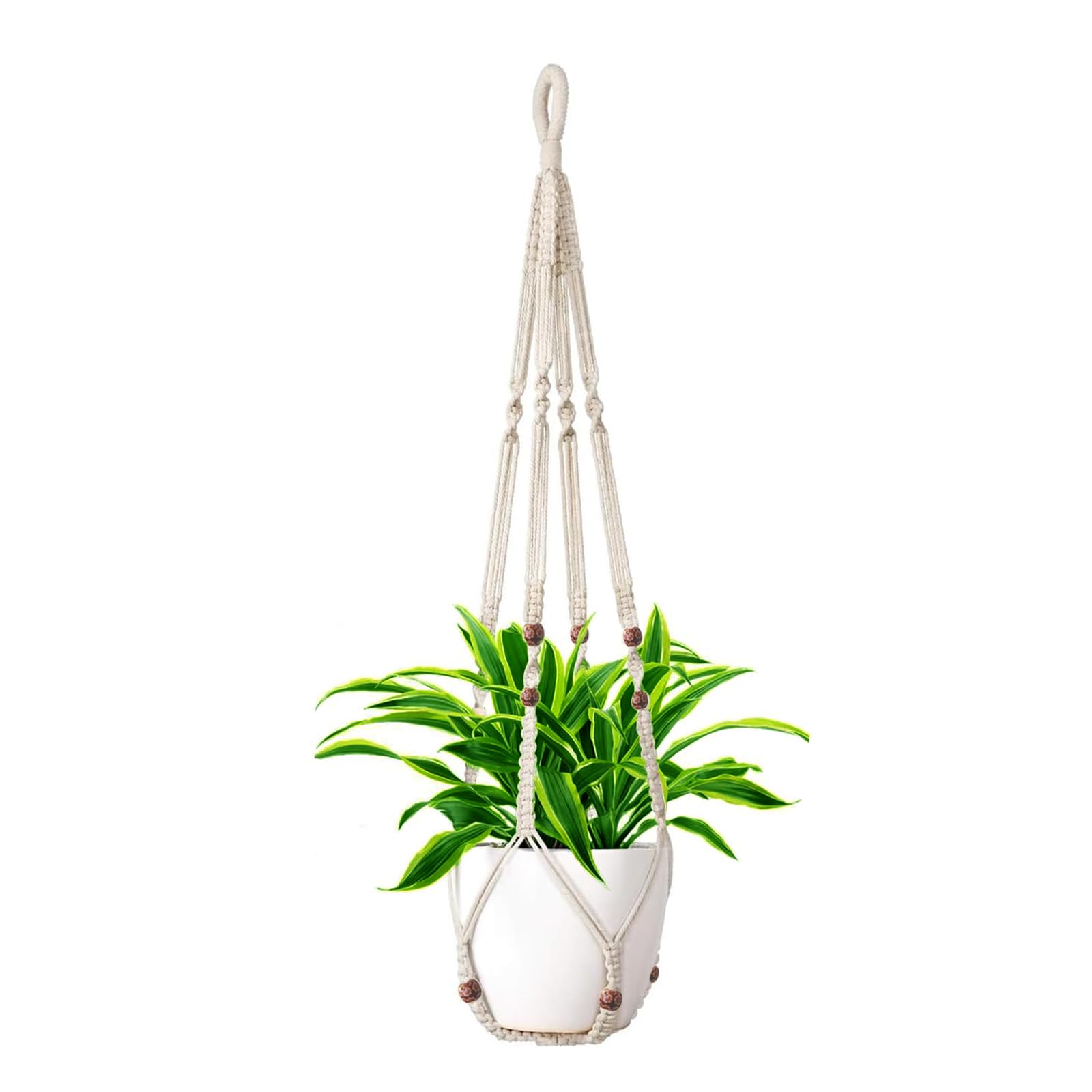 uncakil 43 Inch Macrame Plant Hanger Plant Pots Hangers for Live Plants,Outdoor Garden Home and Boho Wall Home Ceiling Decor,Ivory,1 Set(Planter Pot Not Included) (Ivory White*1(2) 88)