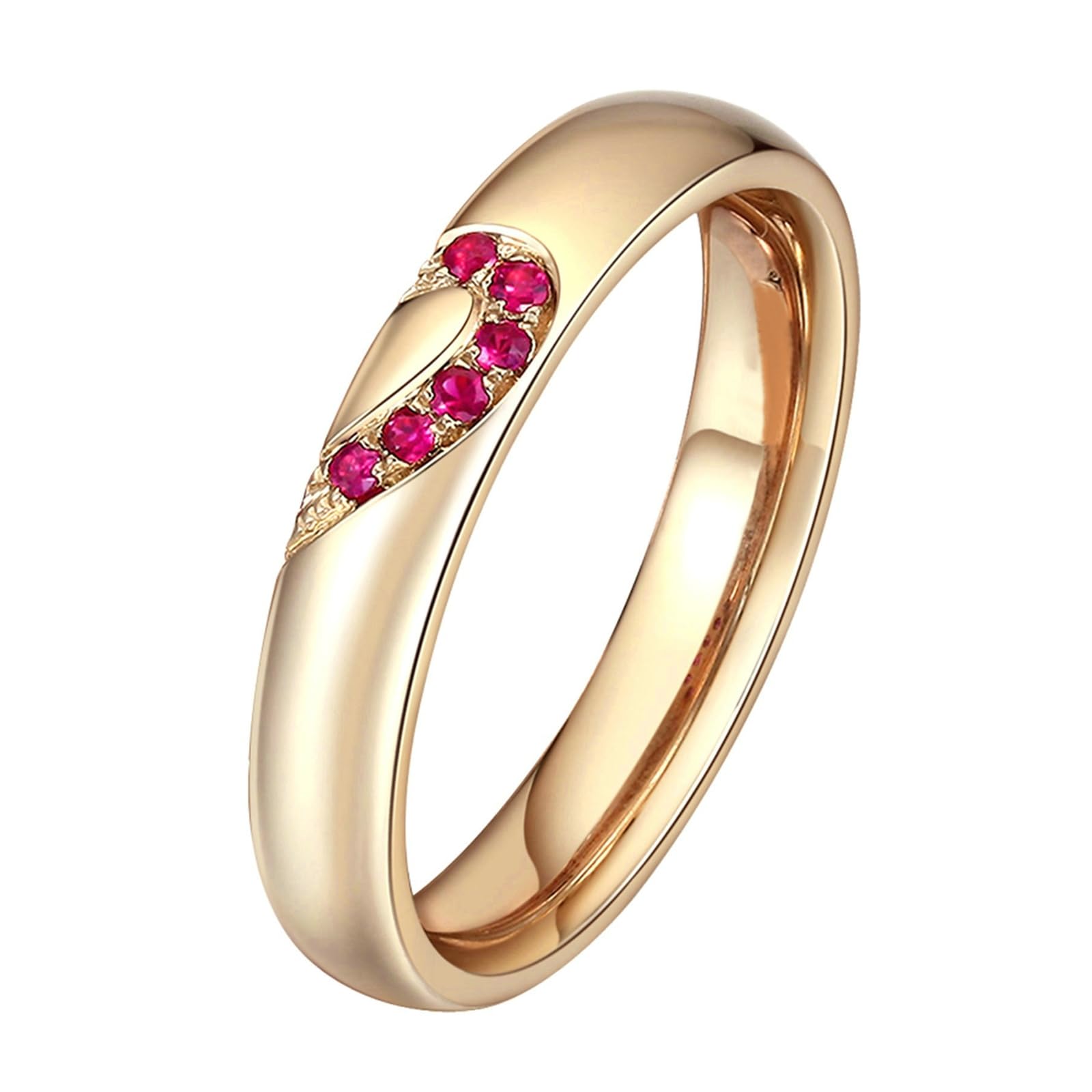 Anelli Fidanzamento Donna e Uomo, Anello Oro Matrimonio 18K Design Cuore Puzzle con Rubino Rosso Rotondo Sintetico da 0.1ct Fede Nuziale Coppia Oro Rosa