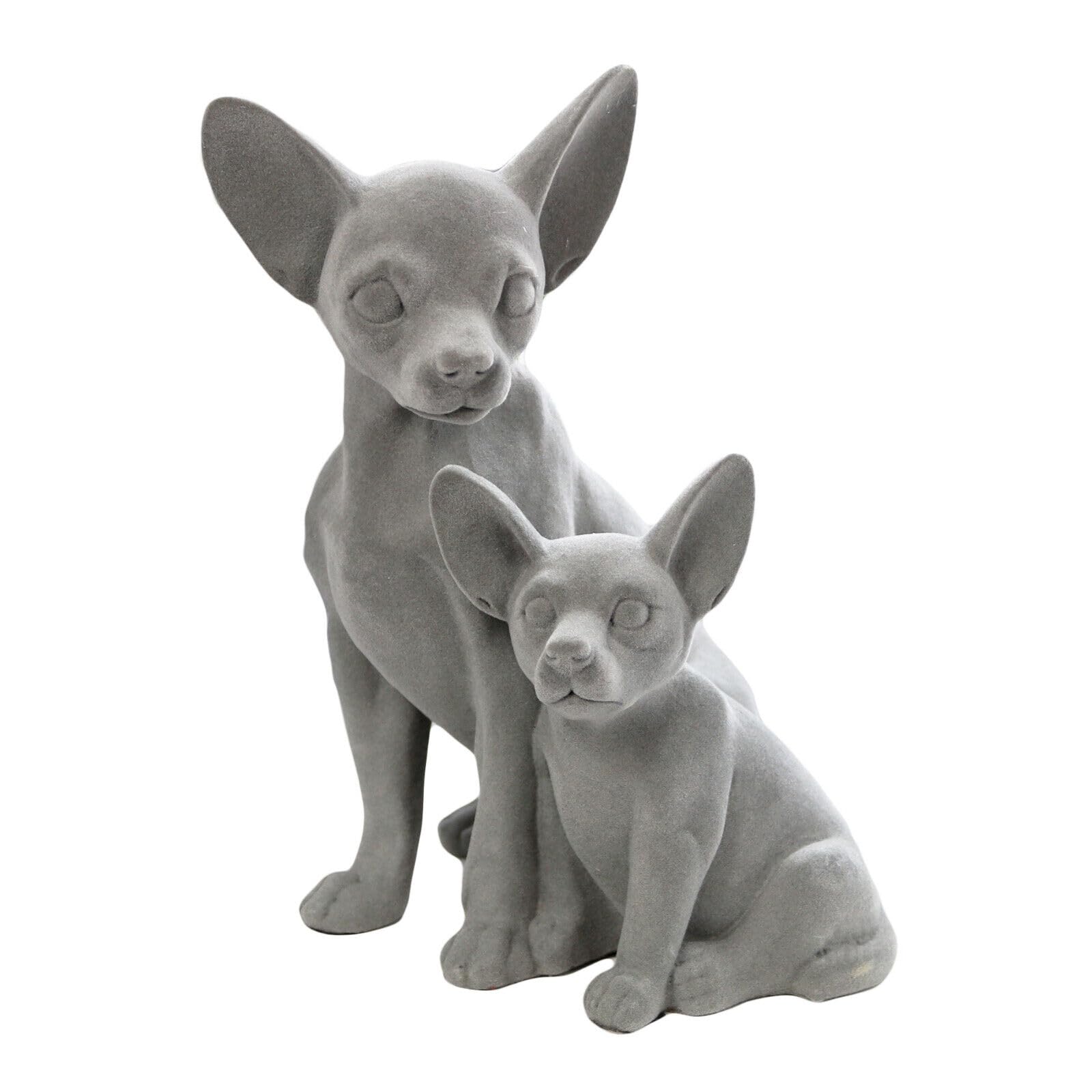Darthome Grey Chihuahua Pair Ornament 23Cm Velvet Resin Modern Sitting Dog Family Sculpture