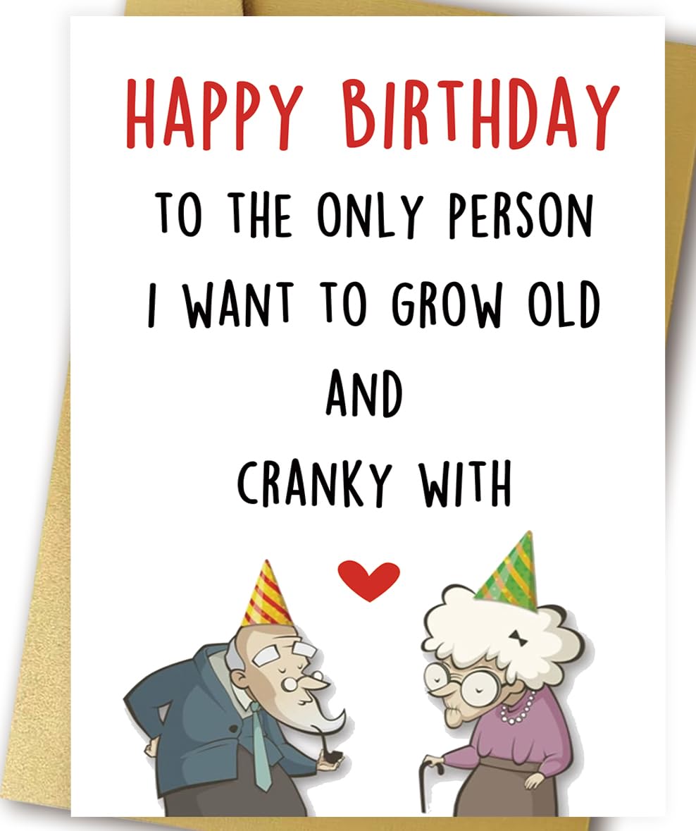 OJsensai Funny Birthday Card for Husband Wife, Happy Birthday for Him Her, Best Birthday Gift Ideas To The Only Person I Want To Grow Old