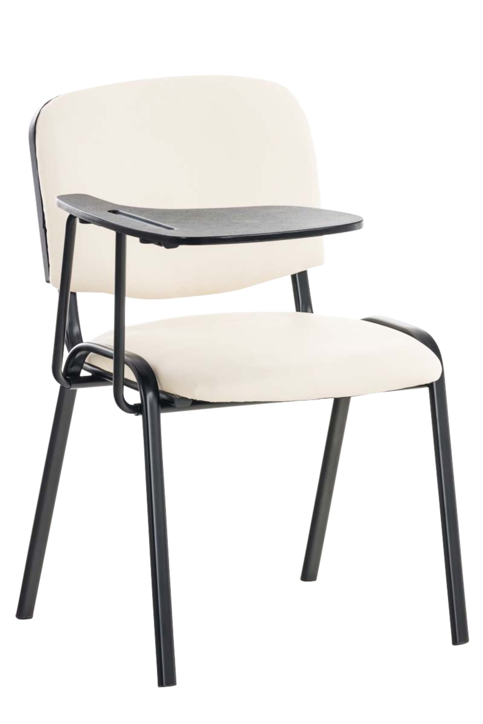 CLP Lot De 4 Chaises De Visiteur Ken Similicuir I Sièges avec Tablette Rabattable I Pieds en Métal, Couleur:crème