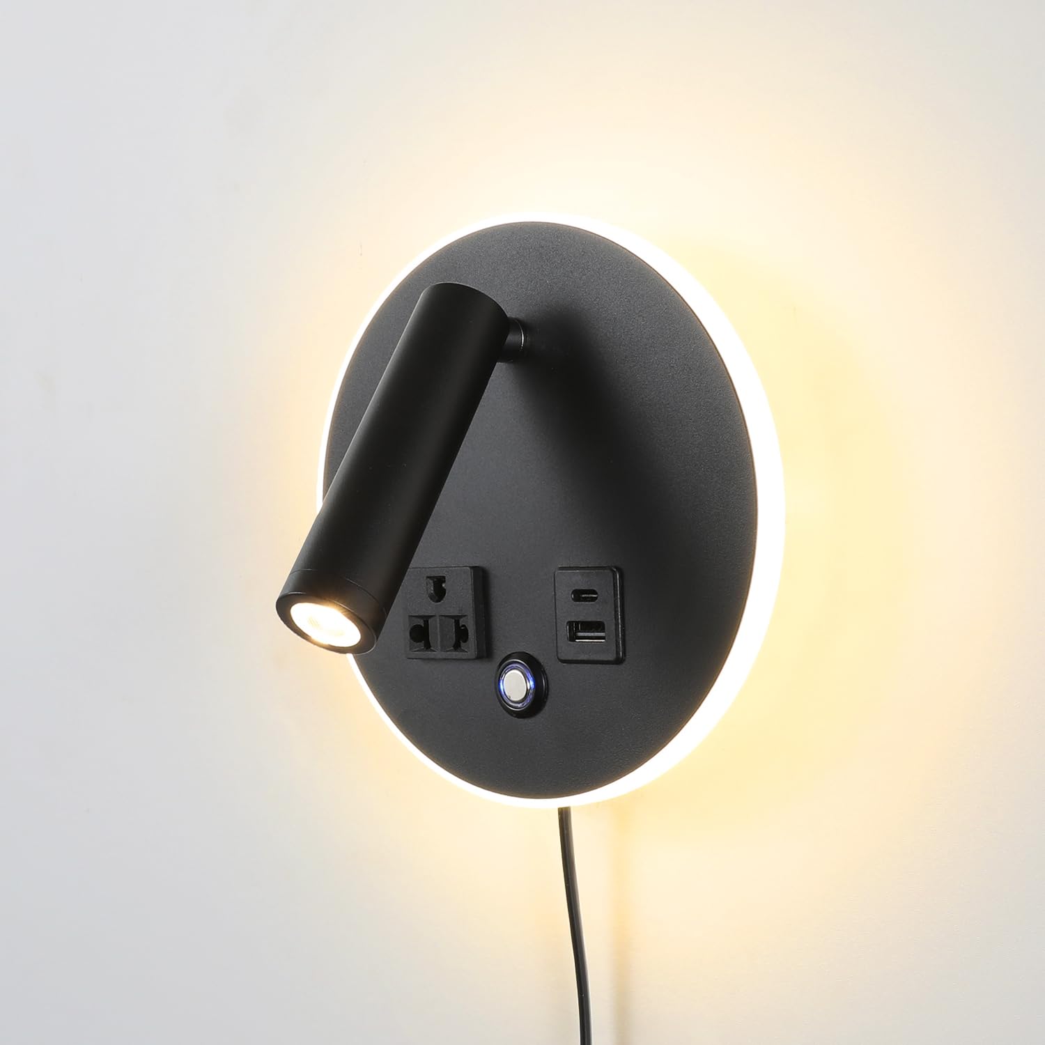 Możliwość ściemniania, regulowana lampa do czytania na ścianie, sterowanie dotykowe, port ładowania USB C+A, do sypialni/salonu z odłączanym kablem