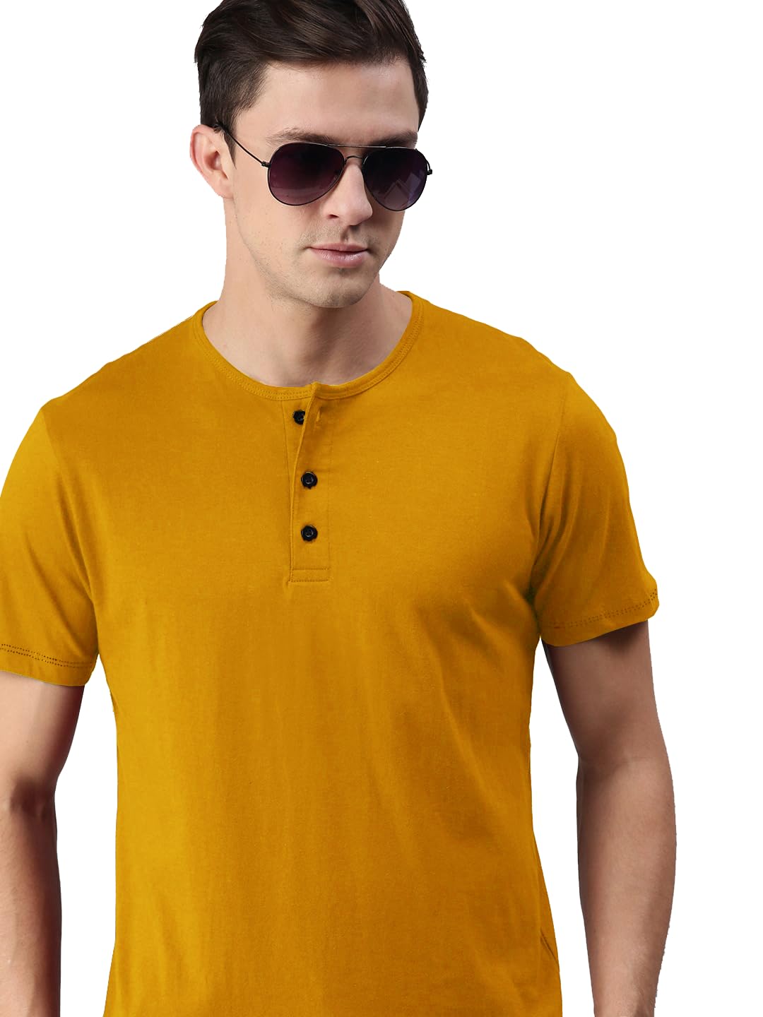 lazychunks Solid Men Cotton Blend Super Combed Henley Neck T-Shirt Half Sleeve | Regular Fit Cotton Blend Tshirt for Men | Half Sleeves | Plain - Regular Fit (Available in Combo Packs)-picture-56