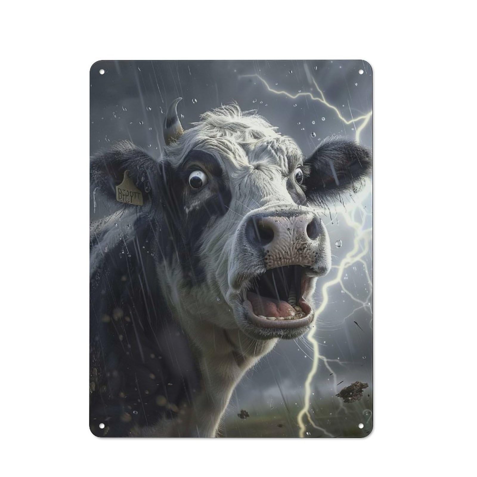 Shed Style Cow Lightning Shed Metal Sign 40x30cm, Shed Wall Decor for Shed, Garden Room, Porch Or Garage