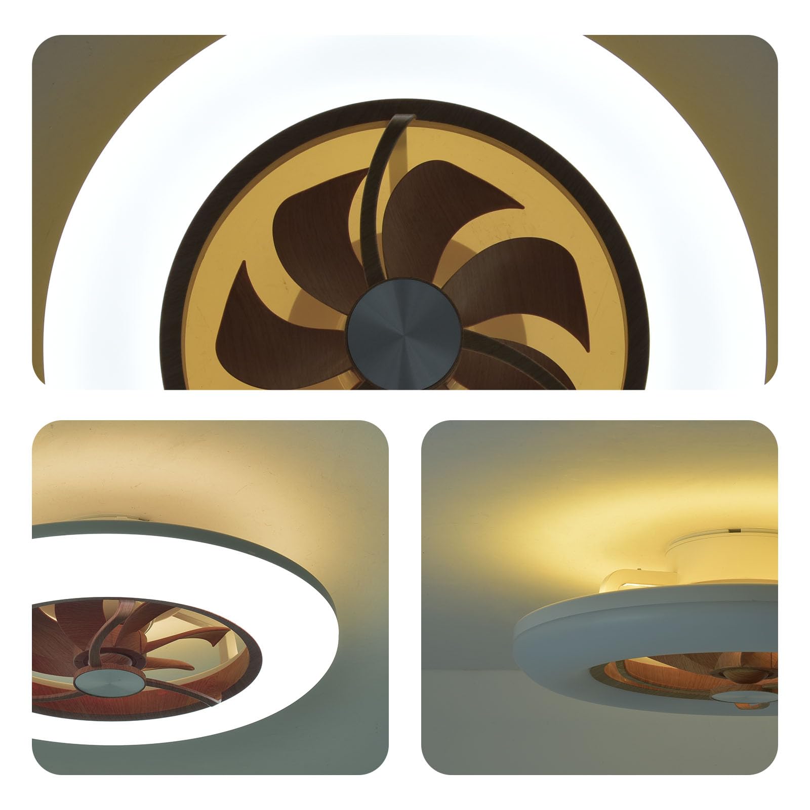 CHANFOK Ceiling Fan with Light Modern Flush Mount Enclosed Ceiling