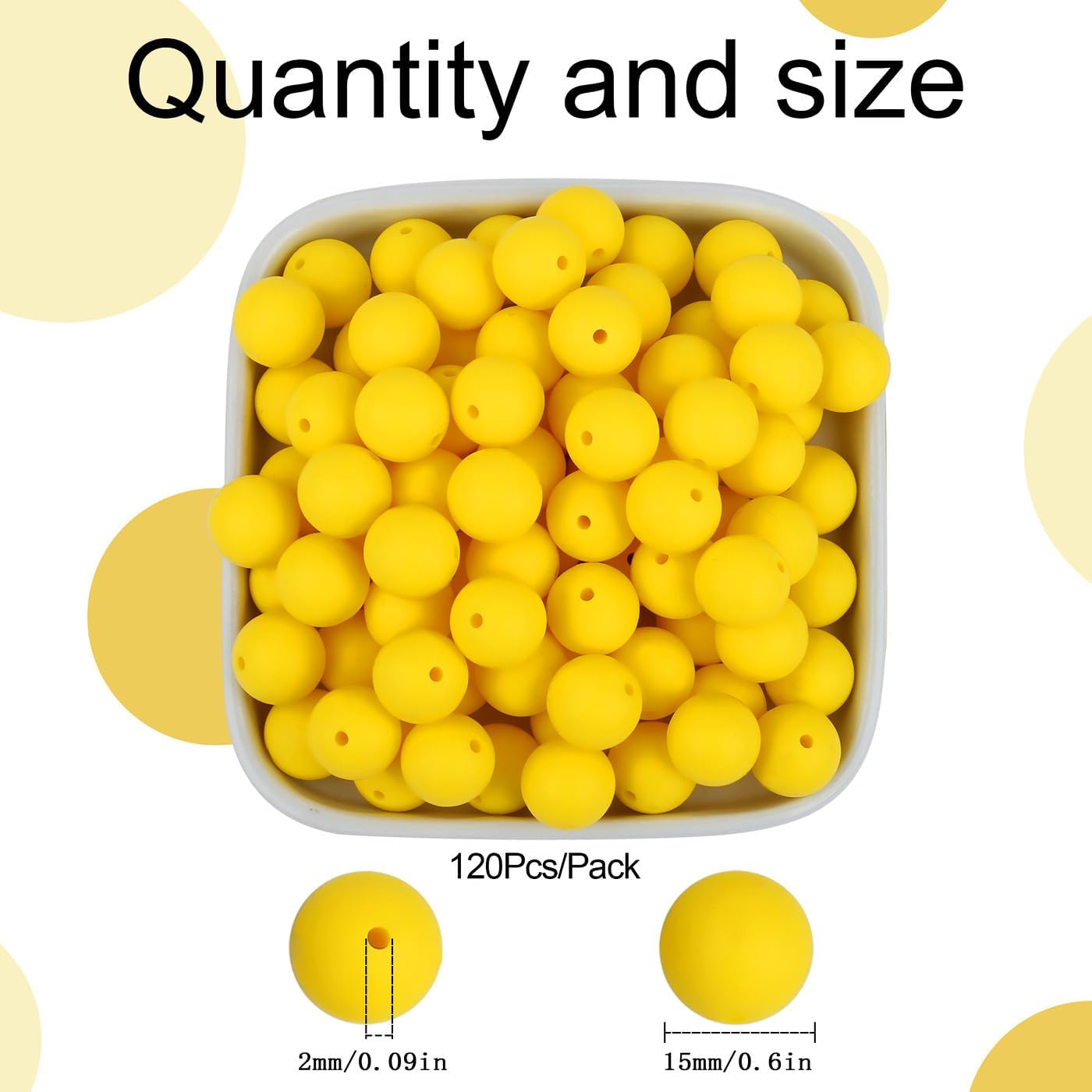 MAIBAOTA 120 Pcs Yellow Silicone Beads 15 mm Yellow Beads for Keychain/Pens/Bracelet/Necklace Making Focal Beads Loose Rubber Round Silicone Beads Bulk for Craft Making（with Boxed Kits） - Image 2