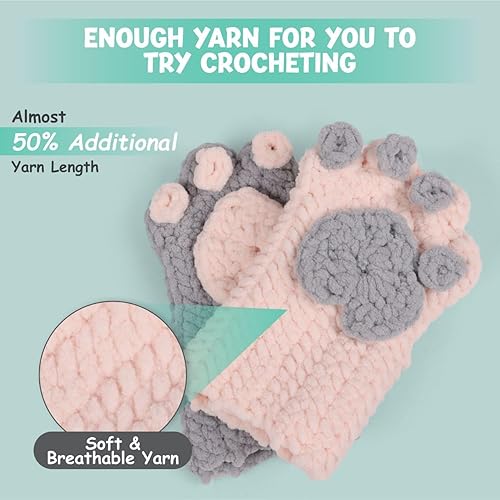 Miniatura 3 de Kit de guantes de pata de gato de ganchillo para principiantes, tutoriales en video paso a paso e instrucciones, kit completo de bricolaje para