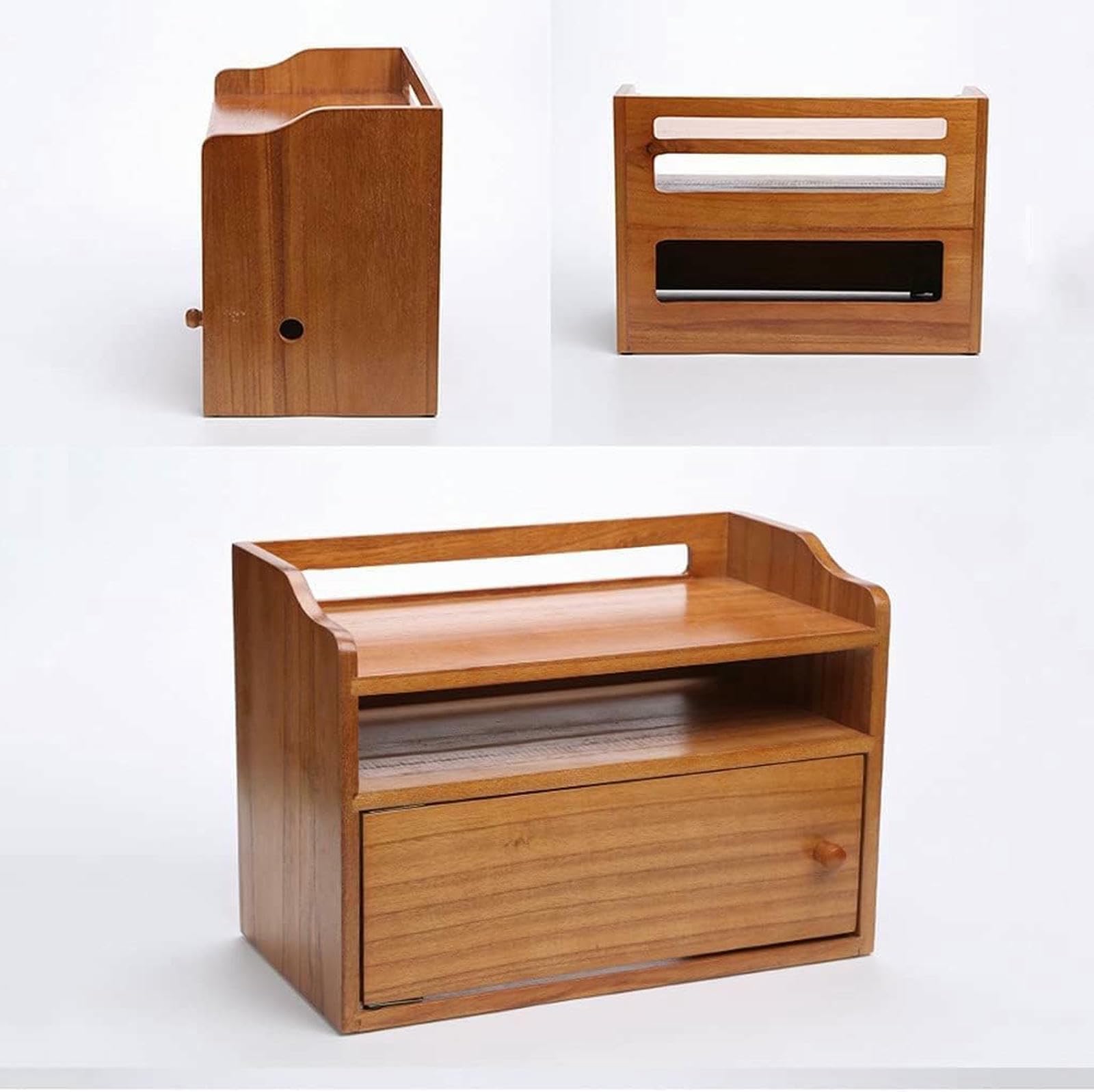 Bezprzewodowe Szelf Z Litego Drewna Z Zestawem Komputerowym Z Zestawem Organizer Z Zestawem Pudełka Wi -Fi Dla Górnego Koloru Drewna 39,7 * 21,4 * 28,4 Cm