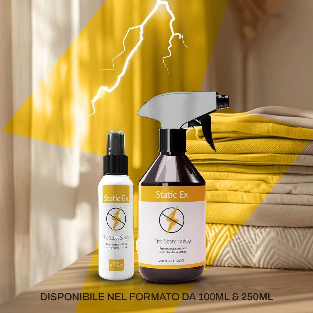 Spray Antistatico per Vestiti - 250ml - Elimina Elettricità Statica su Tessuti, Vestiti e Arredi - Formula Delicata e Inodore, Protegge e Rinfresca i Tessuti - Perfetto per Uso Quotidiano