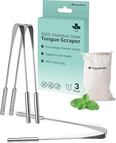 YogaMedic Raspador de lengua para adultos y niños, limpiador de lengua 100% acero inoxidable, limpiadores de lengua con estuche de viaje, productos