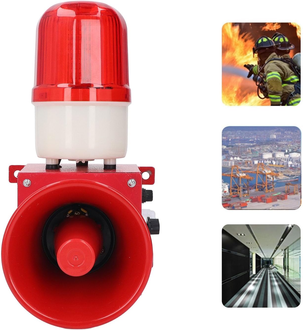 Industrial Sound and Light Alarm System with 115dB High Decibel Siren and LED Warning Light - Wall Mounted Audible Visual Security Horn - US Plug 110V - and Frost Proof (DC24V)