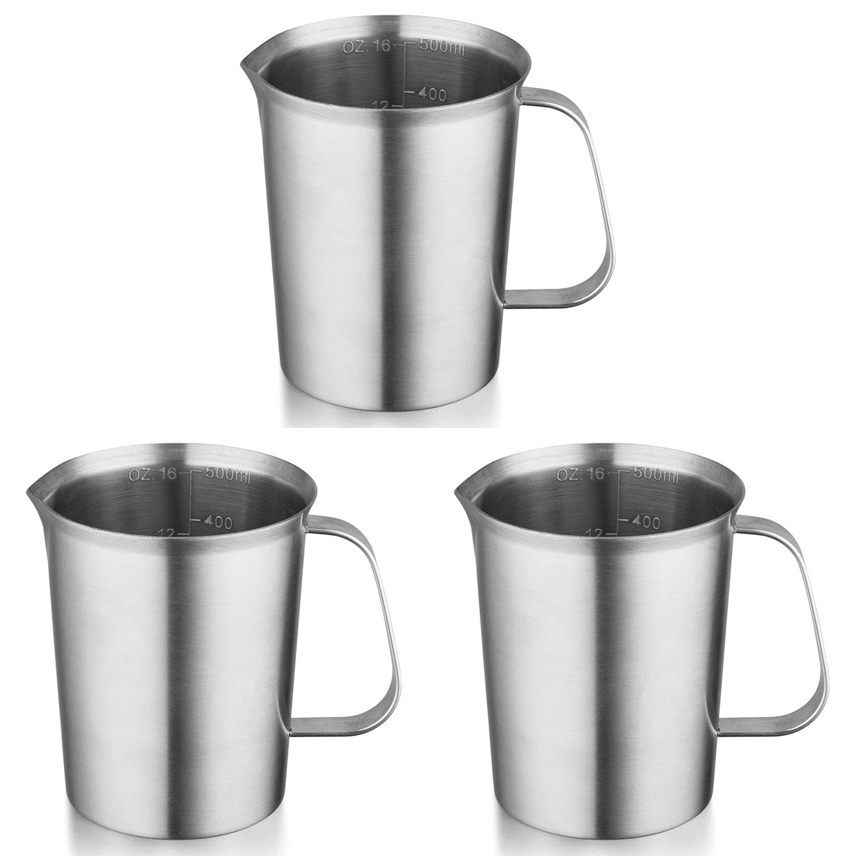 Vjsujehgy 3X Stainless Steel Measuring Cup with Handle and Pour Lip, Metal Pitcher with Oz and ML Marking, 16OZ/500ML, Pitcher