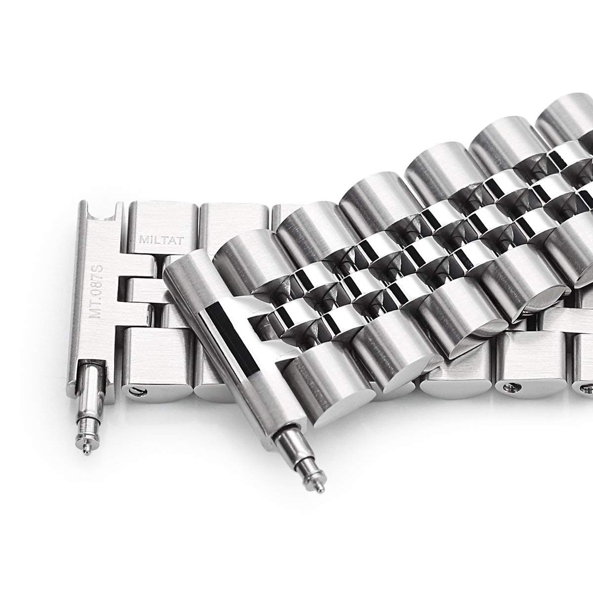 MiLTAT 20mm Super-J Louis 316l Edelstahlarmband gerades Ende, gebürstete V-Schließe