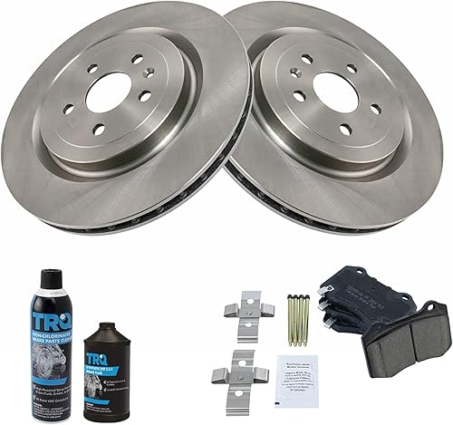 Miniatura 2 de TRQ Kit de pastillas de freno trasero y rotor, kit químico de freno, pastillas de freno de cerámica compatible con Cadillac CTS 2009-2018 Chevrolet