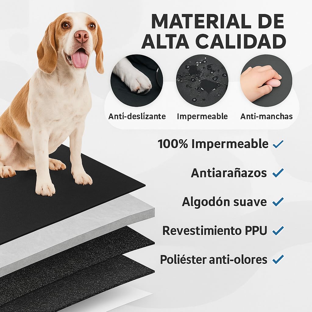 Funda Coche Perro 144x144cm con Cinturón de Seguridad y Manopla Cepillo – Protector Impermeable Asiento Trasero Antideslizante – Kit Completo para Viajar con tu Mascota